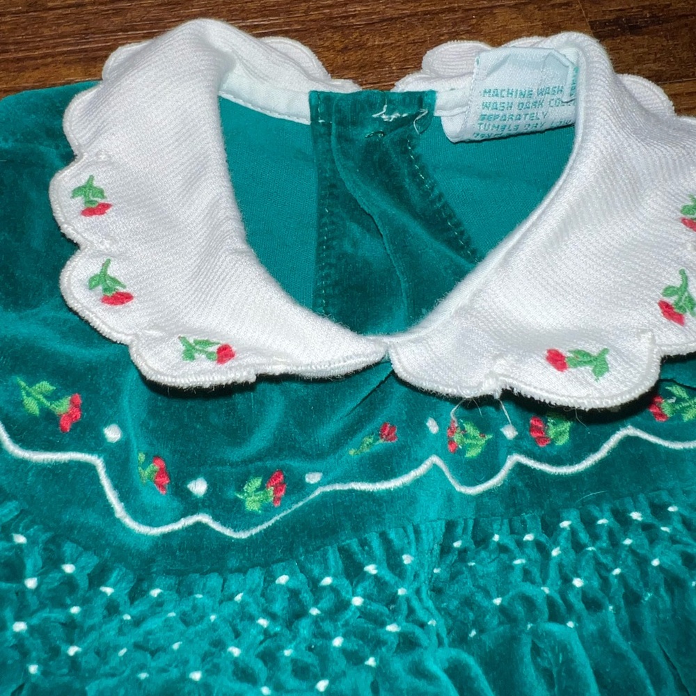 Vintage 90s Alison Scott Velvet Short Sleeve Dress With White Collar 9 Months - Picture 2 of 9